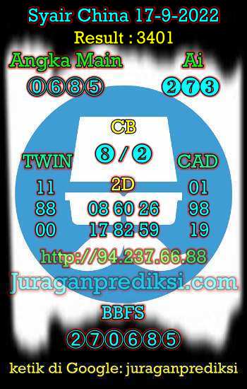 Prediksi Syair China 17 September 2022 dan Kode Syair China hari ini adalah Bocoran China serta Prediksi china akurat Sabtu 17-9-2022